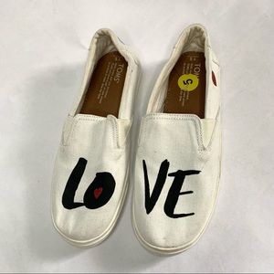 Plimsolls TOMS Love Luca White Denim glitter hearts Rare print